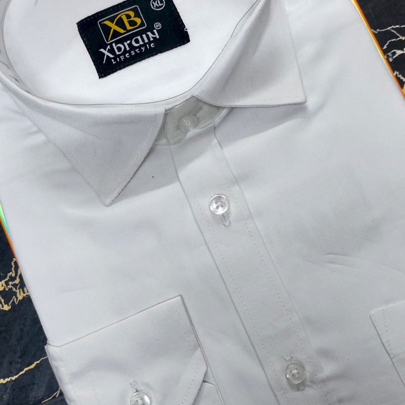 সফট কটন এককালার ফুলহাতা শার্ট-(সাদা কালার)